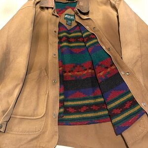 Vtg American Eagle Canvas Tan Jacket Chore Coat Indian Blanket Removable Liner,S